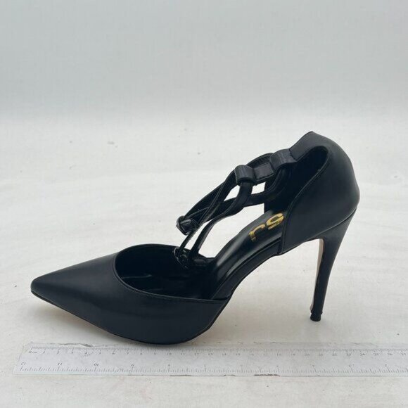 FSJ Women Stylish Pointed Toe D'Orsay Pumps T Strap Stiletto Kitten Mid Heel - Picture 2 of 8